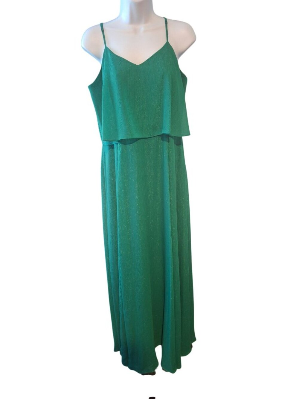 H Halston Womens Maxi Dress 8 Emerald Green Metallic Shimmer Grecian Formal